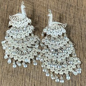 Vintage Sterling Silver Peacock Filigree Earrings